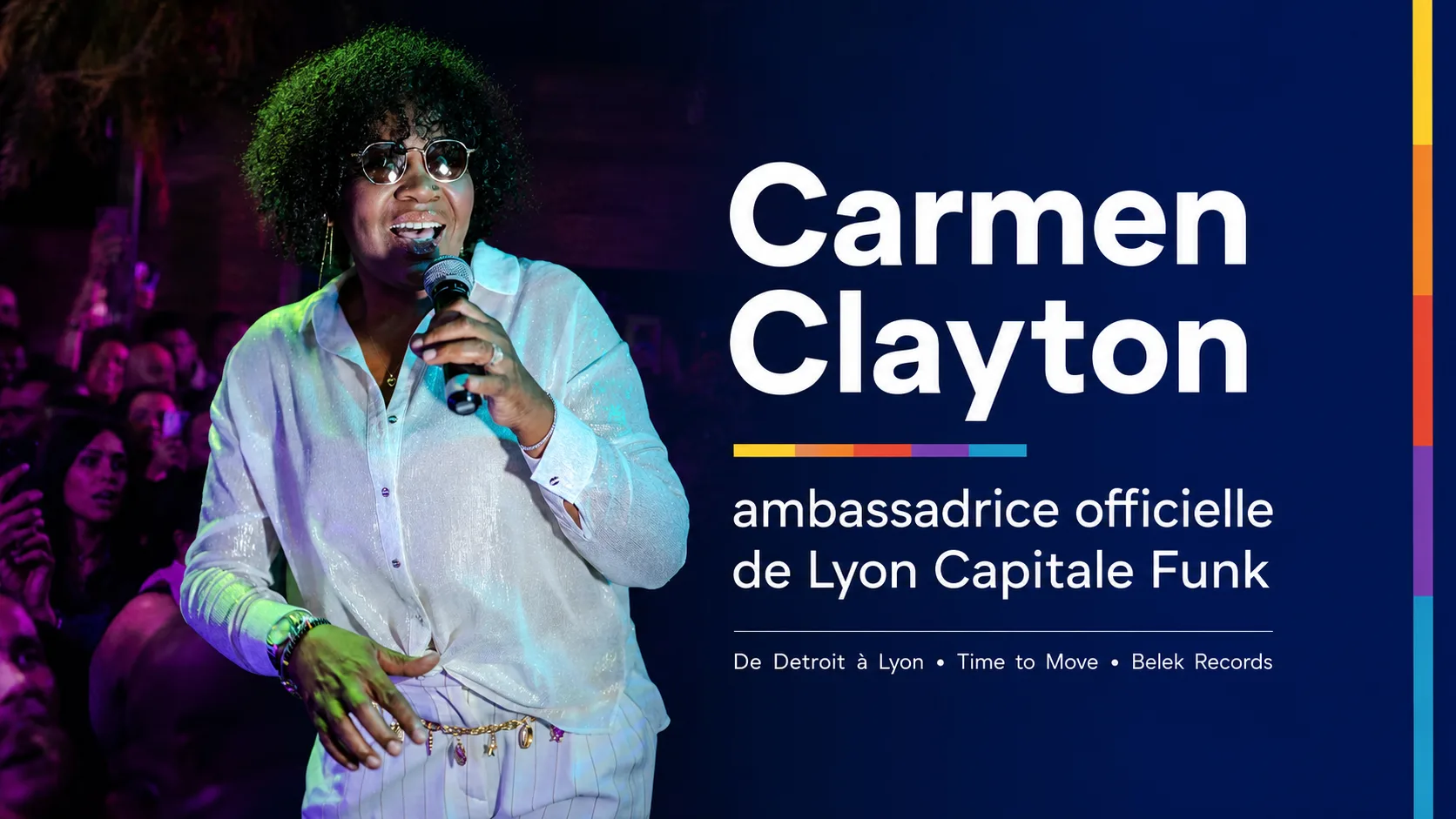 Carmen Clayton chantant au micro lors d'une soirée Lyon Capitale Funk
